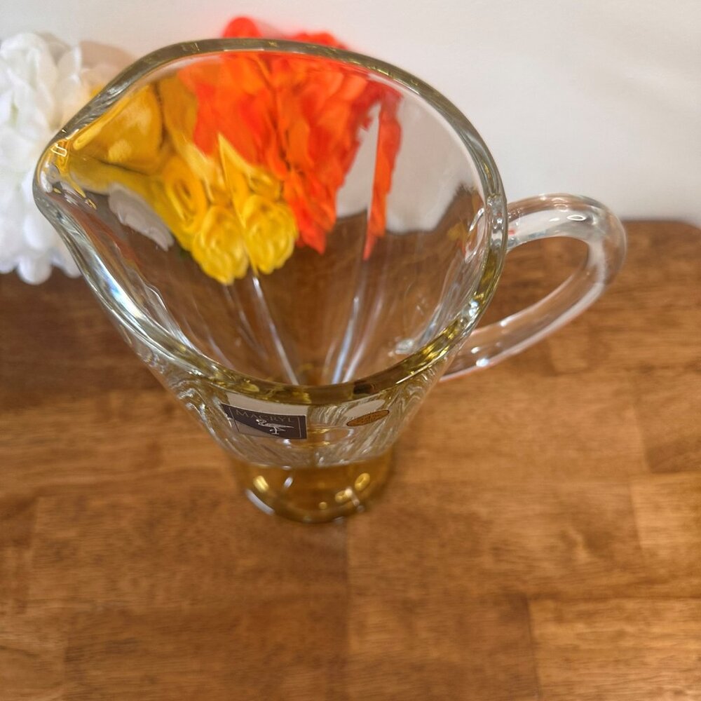 Macryl‎ Bohemia Crystal Pitcher 24% Lead Czech Glass Vintage Yellow Base Jug - Picture 3 of 6